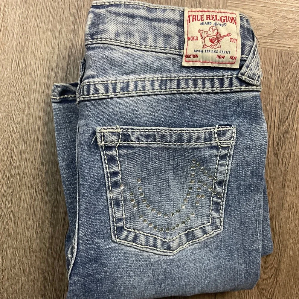 Y2K True Religion Rhinestone Embellished Joey Hi Rise Flare Jeans Girls‎ 8 Blue